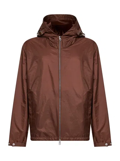 Moncler Water-repellent Nylon Hooded Windbreaker Jacket In Brown