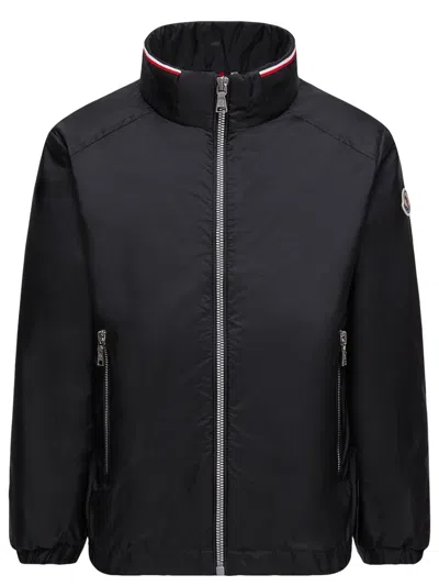 Moncler Water-repellent Nylon Stand Collar Jacket For Boys In Black