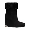 Moncler Wedge Sole Suede Boots In Black