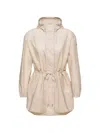 Moncler Weteau Ruched-trim Hooded Mid-length Jacket In Neutral