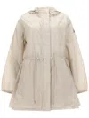 Moncler Weteau Ruched-trim Hooded Mid-length Jacket In Ivory