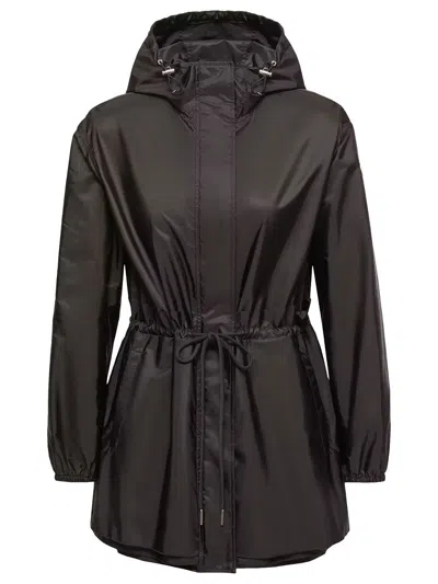 Moncler Weteau Ruched Hooded Rain Jacket In Black