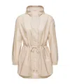 Moncler Weteau Ruched-trim Hooded Mid-length Jacket In Neutral