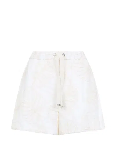 Moncler Cotton Bermuda Shorts Floral Embroidery In White