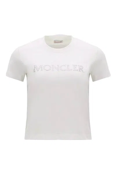 Moncler Logo Embellished Crewneck T-shirt In White