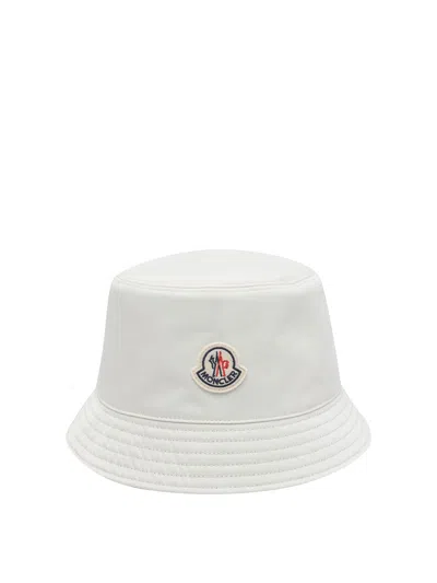 Moncler White And Beige Reversible Logo Bucket Hat