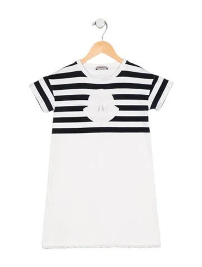 Pre-owned Moncler Kids' White And Black Patterned Short Sleeve Dress In Black/white