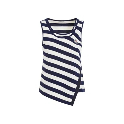 MONCLER WHITE AND BLUE COTTON TANK TOP