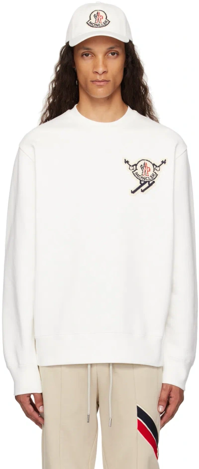 Moncler White Appliqué Sweater In 034 - Silk White