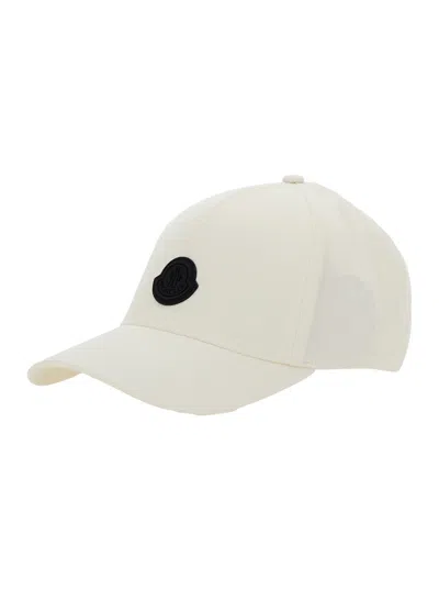 Moncler White Baseball Cap With Logo Patch On The Front In Cotton Man
