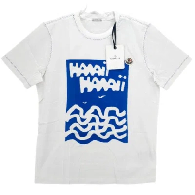 Pre-owned Moncler White Blue Hawaii 100% Cotton Graphic T-shirt Men's Size Large