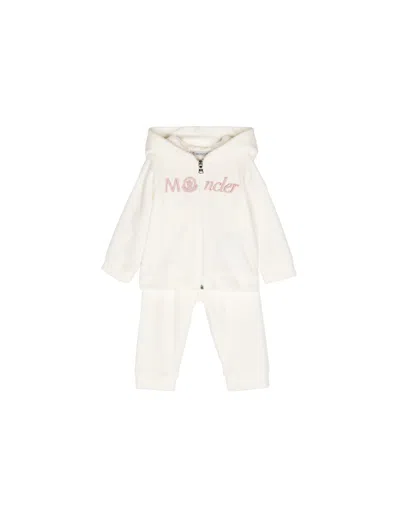 Moncler Kids' White Chenille Tracksuit With Logo In Cream