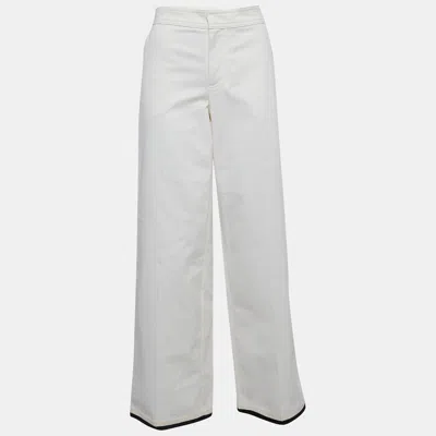 Pre-owned Moncler White Contrast Hem Trim Cotton Wide Leg Trousers M