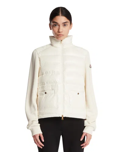 Moncler White Cotton And Nylon Zip-up Sweatshirt In White Bianco   #ffffff