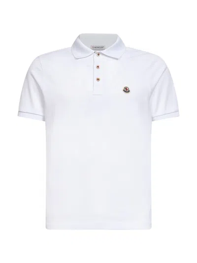 Moncler White Cotton Pique Logo Patch Polo Shirt In Metallic