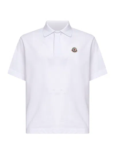 Moncler White Cotton Pique Logo Polo Shirt In Pattern