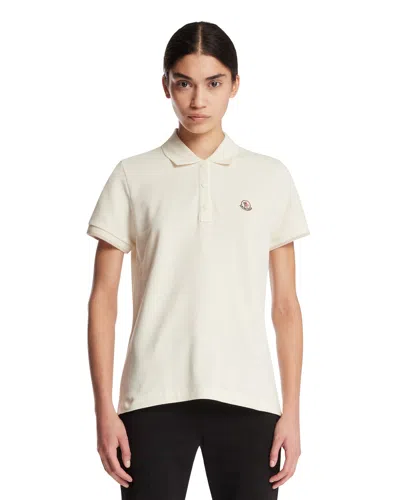 Moncler White Cotton Polo Shirt With Patch In White Bianco   #ffffff