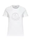 Moncler Women White Cotton Rhinestone Logo T-shirt In White