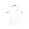 Moncler Classic White Cotton Polo With Signature Tri-color Trim In White