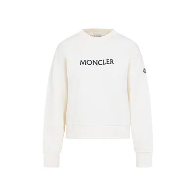 Moncler Ivory Embroidered Logo Sweatshirt In Beige