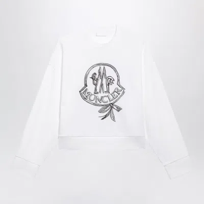 Moncler White Cotton Sweatshirt With Embroidered Logo