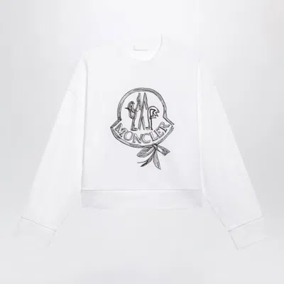 Moncler White Cotton Sweatshirt With Embroidered Logo