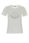 Moncler Women White Cotton Rhinestone Logo T-shirt In White