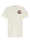 Moncler Flocked Logo T-shirt In Organic Cotton With Aesthetics In Neutral