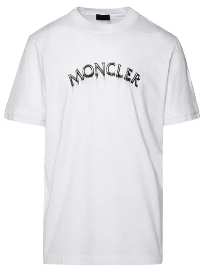 Moncler White Cotton T-shirt In Burgundy
