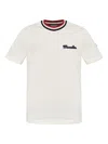 Moncler White Cotton T-shirt With A Contrasting Ribbed Striped Collar And Logo In Neutral
