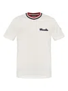Moncler White Cotton T-shirt With A Contrasting Ribbed Striped Collar And Logo In White
