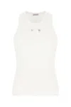 Moncler Cotton Top With Embellished Detail And Ribbed Texture In Bianco