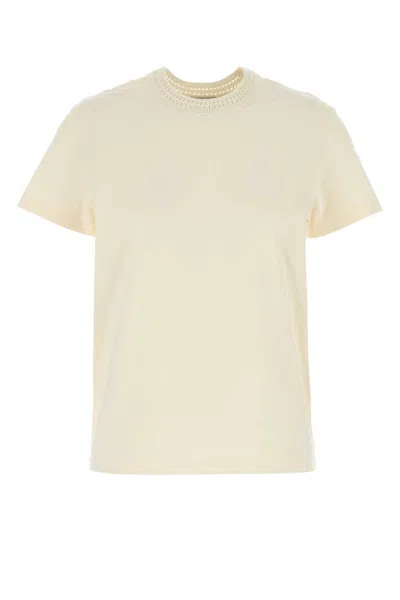 Moncler White Crewneck Crochet T-shirt In Beige