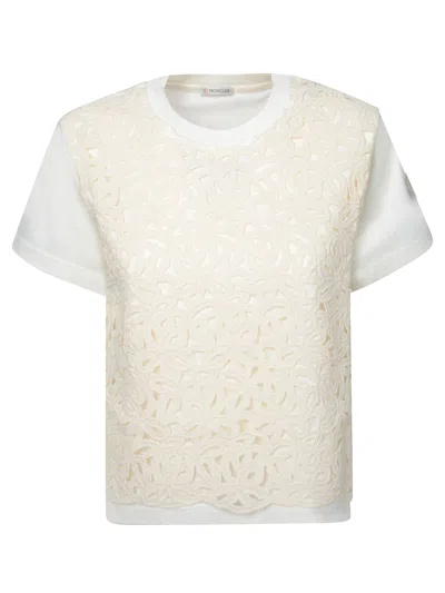 Moncler White Crochet Jersey T-shirt