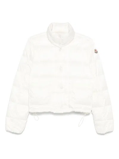 Moncler White Crop Down Jacket With Drawstring