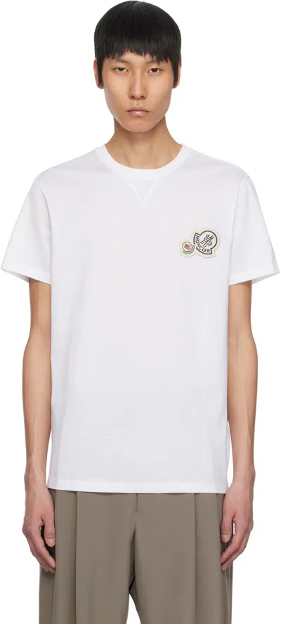 Moncler White Double Logo Patch Cotton T-shirt In 1