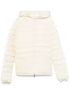 Moncler Quilted White Hooded Coat With Zip Closure In Neutral