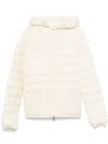 Moncler Quilted White Hooded Coat With Zip Closure In Beige
