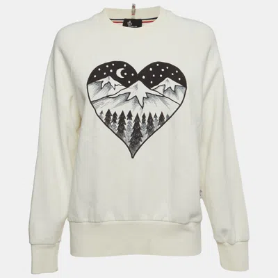 Pre-owned Moncler White Embroidered Cotton Long Sleeve Sweatshirt S
