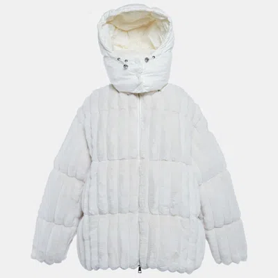 Pre-owned Moncler White Faux Fur Pedrix Down Jacket M