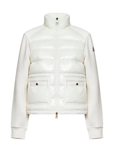 Moncler White Fleece And Padded Nylon Zip-up Sweatshirt In Multi
