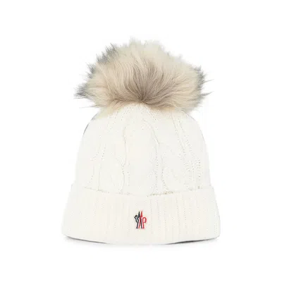 Moncler White Grenoble Knitted Beanie Cap In Off White