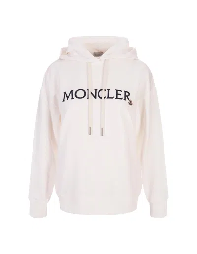 Moncler White Hoodie With Embroidered Lettering Logo