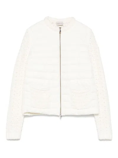 Moncler White Jacket With Quilted Panels In Beige
