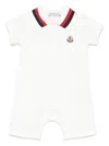 Moncler White Jumpsuit With Logo Patch On The Chest And Contrast Collar In Cotton Baby In White