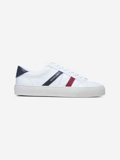 MONCLER WHITE LEATHER MONACO2 SNEAKERS <BR/>