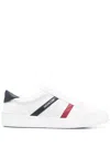 MONCLER WHITE LEATHER TRAINERS FOR MEN WITH RED AND BLUE ACCENTS AND LOGO DETAIL