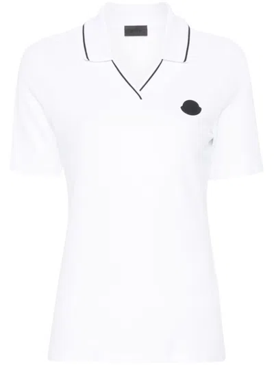 MONCLER WHITE LOGO-APPLIQUE POLO SHIRT