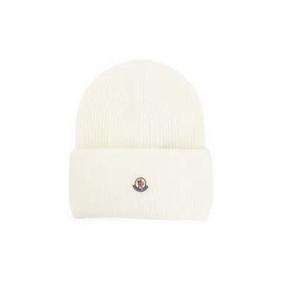 Moncler White Logo Beanie Hat