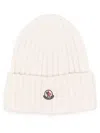 Moncler Ribbed Beanie With Embroidered Logo Detail In White